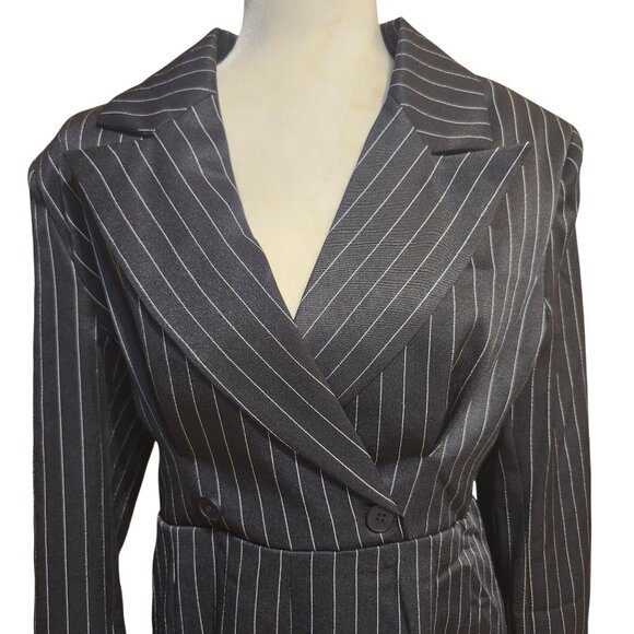 Cider Women's Size Medium Black Striped Split Button Blazer Mini Dress Pleated - Picture 5 of 10